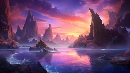  Fantasy alien planet. Mountain and lake. 3D illustration. © Iman