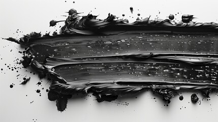 Image of wet dark black ink, painted roller texture, isolated on white paper background.