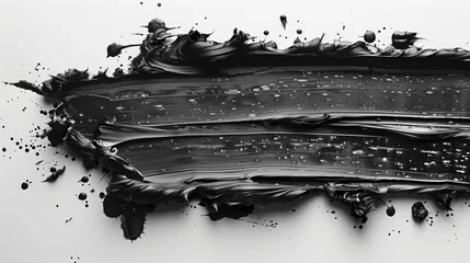 Foto op Aluminium Image of wet dark black ink, painted roller texture, isolated on white paper background. © PT