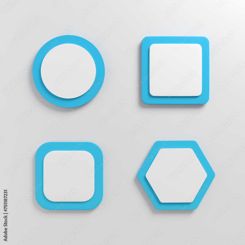 Poster white blank push button set with blue frame.