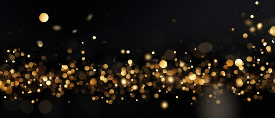 Festive vector with shiny shining golden particles spread sparkling golden bokeh light on Black background created with Generative AI Technology 