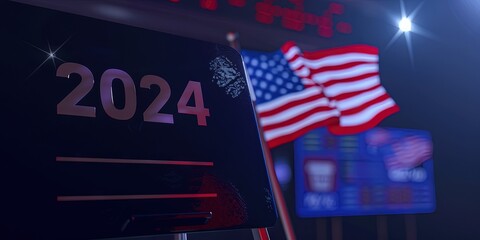 2024 US Election concept - American flag and voting for 2024 presidential, gubernatorial, federal, and state elections 