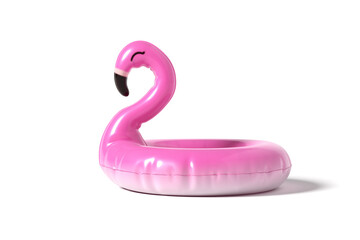 Pink flamingo inflatable ring isolated on white background.