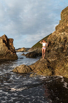 Woman finding inner peace connecting with nature