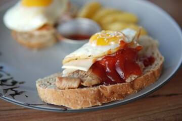 egg sandwich close up view