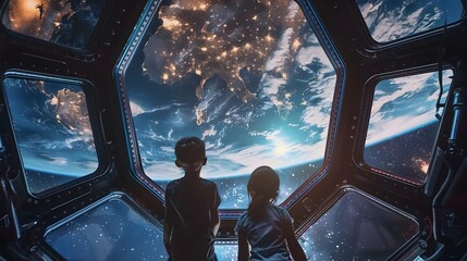 Kids Exploring Earth from an Orbital Space Station