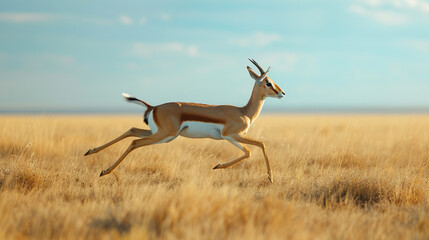 Elegant gazelle gracefully leaping across the vast African plains.  - obrazy, fototapety, plakaty