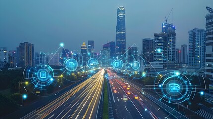 Colorful Smart City Concept with Digital Highway and Connectivity