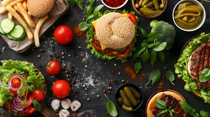 Plate of Gourmet Burgers and Fries, To showcase a delicious, appetizing, and high-quality meal of gourmet burgers and fries, perfect for use in