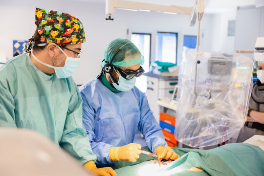Surgeons during heart operation with electrophysiology
