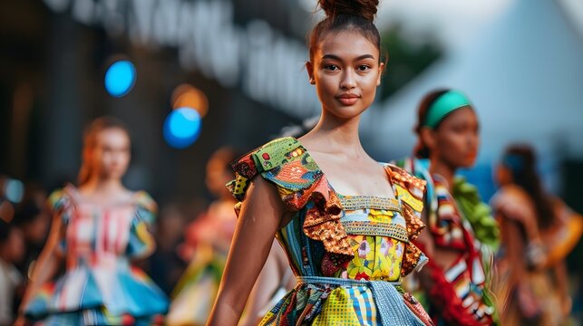 African Women in Colorful Dresses at London Fashion Week 2019, Highlighting the beauty, diversity and creativity of African culture and fashion, this