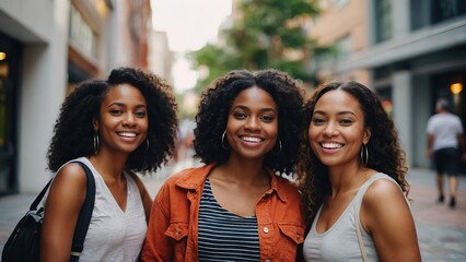 Group of female black friend selfie group shot in holiday weekend vacation travel