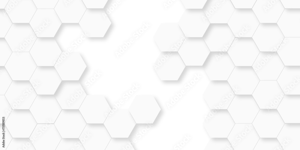 Wall mural Vector seamless 3d abstract creative white hexagons backdrop background. modern background with hexagons. Hexagonal white hexagons honeycomb wallpaper with copy space for web cell honeycomb texture.