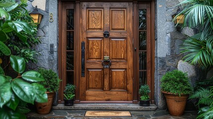 Fototapeta na wymiar Solid wood front door, hand carved front door