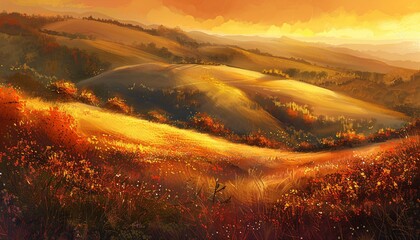 Golden Sunset Over the Hills Generative AI