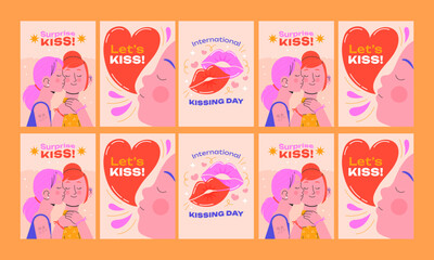 happy kissing day social media template stories vector flat design