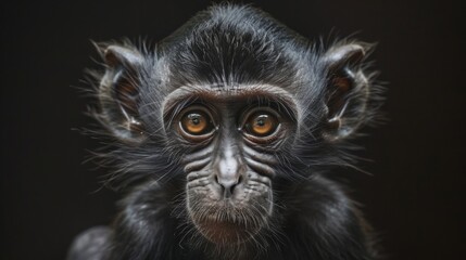 Intense Young Monkey Portrait with Piercing Eyes, Activists promoting animal rights, Close-up portrait of a young monkey with strikingly intense eyes, showcasing the depth and emotion of our primate r - obrazy, fototapety, plakaty