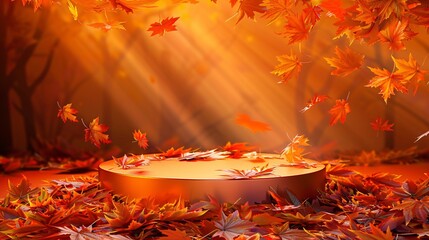 Fall Frenzy A Golden Circle in a Sea of Orange Leaves Generative AI