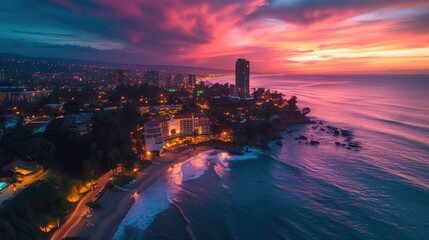 city skyline at sunset