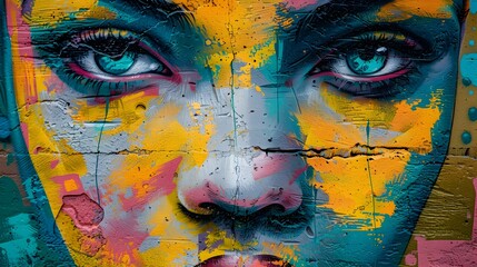 Naklejka premium Colorful Mural of a Womans Face in the Style of Street Art