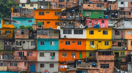 Colorful Gravity-Defying Slums with Stacked Houses in Rio de Janeiro