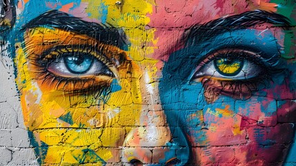 Colorful Graffiti of a Womans Expressive Eyes - obrazy, fototapety, plakaty