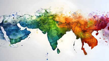Colorful Watercolor World Map in Indian Pop Culture Style