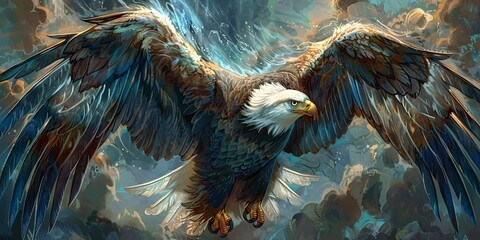 Eagle's Eye View A Stunning Artwork of a Bald Eagle in Flight Generative AI