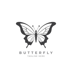 Black and white Polygonal butterfly, natural insect icon or logo. Vector illustration isolated on white background. Colorful geometric butterfly in origami style. 
