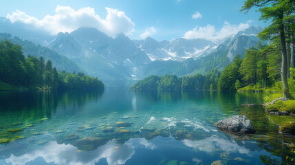 Jasna lake with beautiful reflections of the mountains. - obrazy, fototapety, plakaty