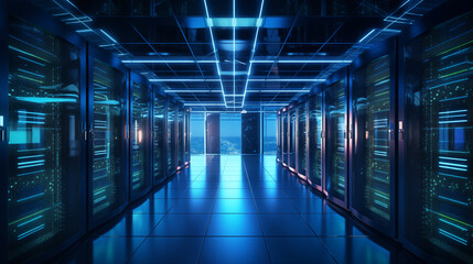 Fototapeta na wymiar Data center featuring multiple servers.