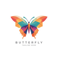 Fototapeta na wymiar Colorful Polygonal butterfly, natural insect icon or logo. Vector illustration isolated on white background. Colorful geometric butterfly in origami style. 