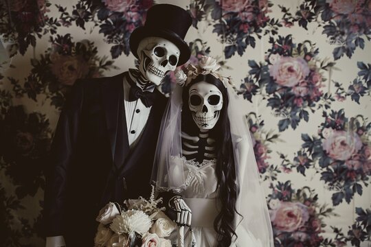 Skeleton Bride and Groom Generative AI