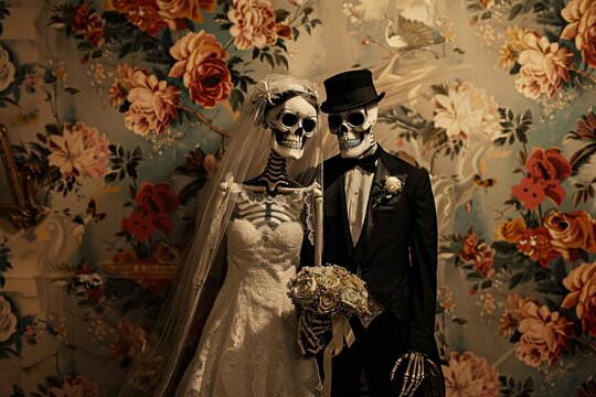 Skeleton Bride and Groom Generative AI