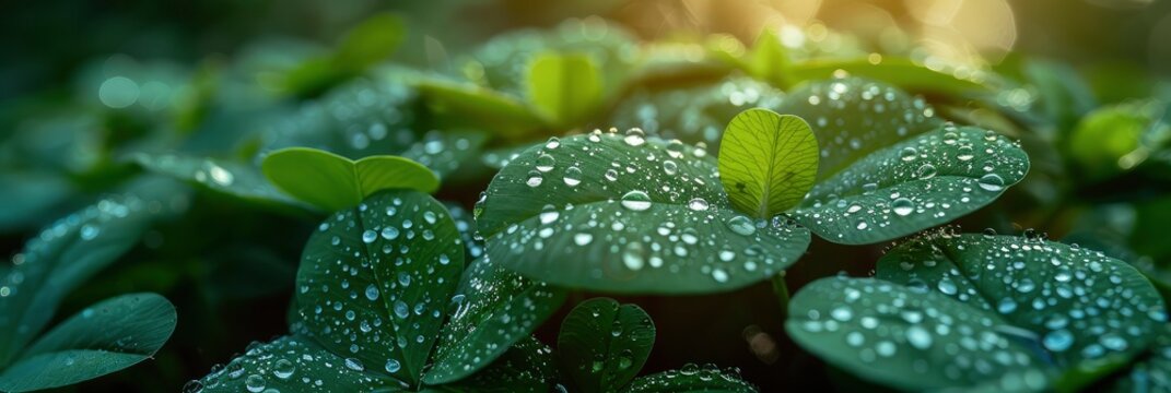 Clover Leaves Water Drops Green Natural, HD, Background Wallpaper, Desktop Wallpaper