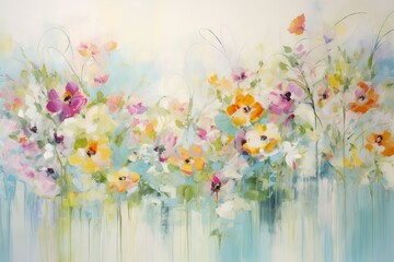 Contemporary Artwork Capturing the Essence of Spring with Abstract Floral Patterns, Generative AI