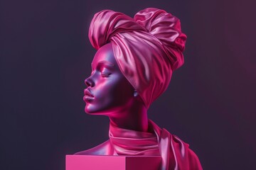 Pink Hair, Purple Wig, and Pink Box A Statue of a Woman with a Unique Hairstyle Generative AI