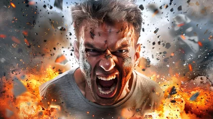 Fotobehang Extremely angry man bursting into flames © Pako Grau