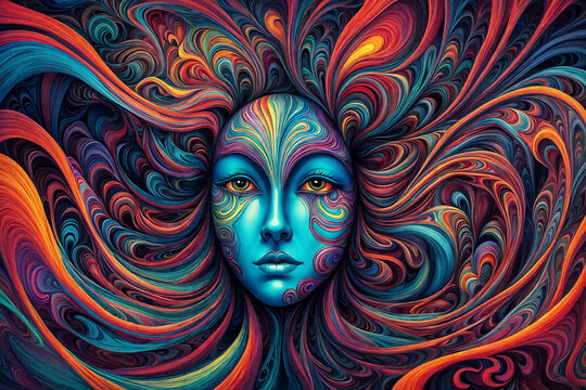 Mesmerizing Dreamscape: Exploring the Surrealistic Depths of Trippy Psychedelic Abstract Schizo Art with Wisps and Hidden Faces