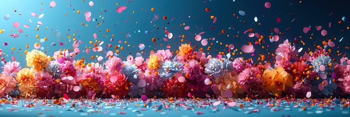 Colored Confetti Flying On Blue Background, HD, Background Wallpaper, Desktop Wallpaper