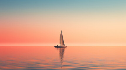 Lonely sailing boat at sea minimalism style poster
