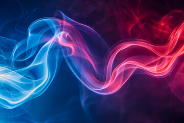 Obraz premium Neon abstract waves of blue and pink smoke, bright and mystical
