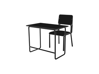 Office School Table black Flat Icon. Table and chair vector icon isolated on white, flat sign, web, and apps.  vector icon symbol isolated on white background.