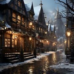 Old Town of Gdansk at night, Poland. 3d rendering