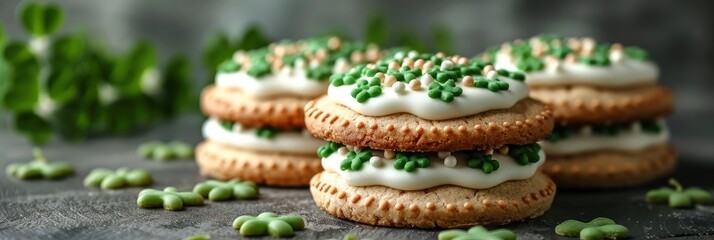 Fototapeta na wymiar Cookies White Icing Green Clover Sprinkles, HD, Background Wallpaper, Desktop Wallpaper