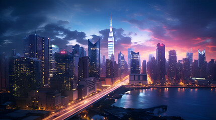 Fototapeta premium city skyline in the evening. skyline building