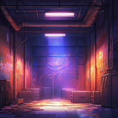 Modern Brick Wall Bathed in the Realistic Glow of Neon Lights within an Empty Room. Generative ai.