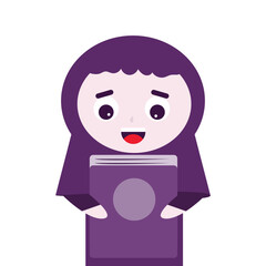 Vector illustration of a Muslim girl wearing a hijab and holding the Quran