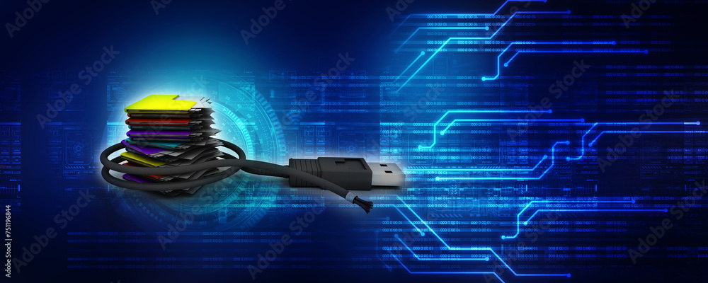 Poster 3d rendering usb cable with folder
