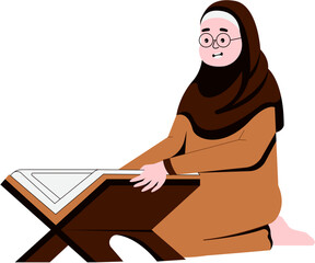 Muslim Woman Reading Quran Illustration